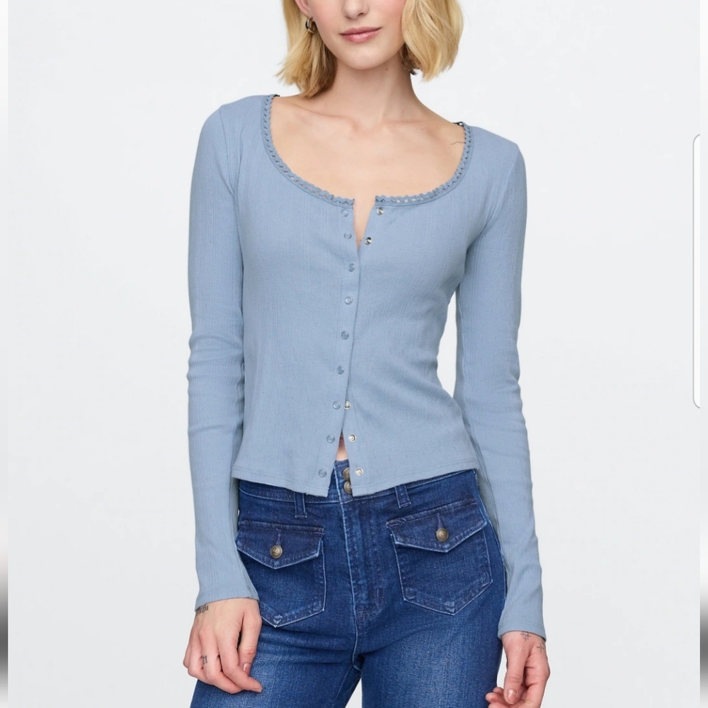 GAP Womens Cropped Pointelle Cardigan Sz XS Petite